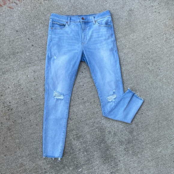 Express Mid Rise Skinny Raw Hem Distressed Jeans